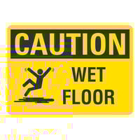 Lavex 14" x 10" Non-Reflective Aluminum "Caution / Wet Floor" Safety Sign with Symbol