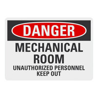 Lavex 14" x 10" Non-Reflective Adhesive Vinyl "Danger / Mechanical Room / Unauthorized Personnel Keep Out" Safety Label