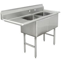 Advance Tabco FC-2-1824-24-X Two Compartment Stainless Steel Commercial Sink with One Drainboard - 68 1/2 inch - Left Drainboard