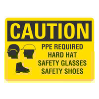 Lavex 14" x 10" Engineer-Grade Reflective Aluminum "Caution / PPE Required / Hard Hat / Safety Glasses / Safety Shoes" Safety Sign