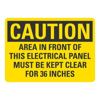 Lavex 14" x 10" Engineer-Grade Reflective Adhesive Vinyl "Caution / Area In Front Of This Electrical Panel Must Be Kept Clear For 36 Inches" Safety Label