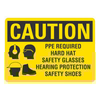 Lavex 14" x 10" Engineer-Grade Reflective Adhesive Vinyl "Caution / PPE Required / Hard Hat / Safety Glasses / Hearing Protection / Safety Shoes" Safety Label