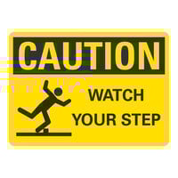 Lavex 14" x 10" Engineer-Grade Reflective Adhesive Vinyl "Caution / Watch Your Step" Safety Label with Symbol