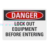 Lavex 14" x 10" Engineer-Grade Reflective Adhesive Vinyl "Danger / Lock Out Equipment Before Entering" Safety Label
