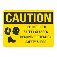 Lavex 14" x 10" Non-Reflective Aluminum "Caution / PPE Required / Safety Glasses / Hearing Protection / Safety Shoes" Safety Sign