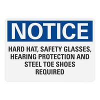 Lavex 10" x 7" Engineer-Grade Reflective Adhesive Vinyl "Notice / Hard Hat, Safety Glasses, Hearing Protection And Steel Toe Shoes Required" Safety Label