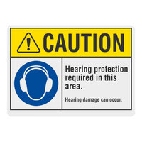 Lavex 14" x 10" Non-Reflective Plastic "Caution / Hearing Protection Required In This Area / Hearing Damage Can Occur" Safety Sign
