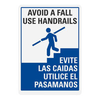 Lavex 14" x 10" Non-Reflective Aluminum Bilingual "Avoid A Fall / Use Handrails" Safety Sign