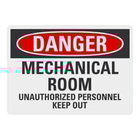 Lavex 10" x 7" Engineer-Grade Reflective Adhesive Vinyl "Danger / Mechanical Room / Unauthorized Personnel Keep Out" Safety Label