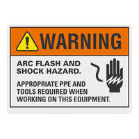 Lavex 14" x 10" Non-Reflective Adhesive Vinyl "Warning / Arc Flash And Shock Hazard / Appropriate PPE And Tools Required When Working On This Equipment" Safety Label