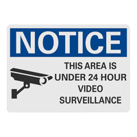 Lavex 14" x 10" Non-Reflective Adhesive Vinyl "Notice / This Area Is Under 24 Hour Video Surveillance" Safety Label with Symbol