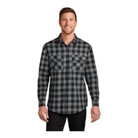 Port Authority W668 Unisex Customizable Gray / Black Buffalo Check Long Sleeve Flannel Shirt