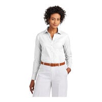 Brooks Brothers BB18001 Women's Customizable White Long Sleeve Wrinkle-Free Pinpoint Stretch Dress Shirt