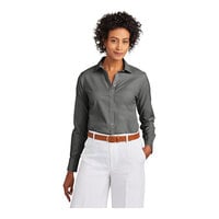 Brooks Brothers BB18001 Women's Customizable Deep Black Long Sleeve Wrinkle-Free Pinpoint Stretch Dress Shirt