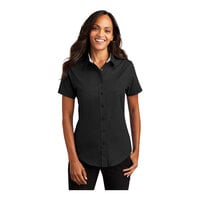 Port Authority L508 Women's Customizable Black / Light Stone Short Sleeve Wrinkle-Resistant Easy-Care Dress Shirt - Extra Small