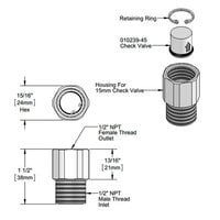 T&S 015073-40 Valve Check Adapter with Valve and Retaining Ring