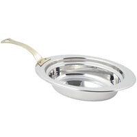 Bon Chef 5304HL 13" x 9" x 3" Stainless Steel 2 Qt. Full Size Oval Bolero Design Food Pan with Long Brass Handle