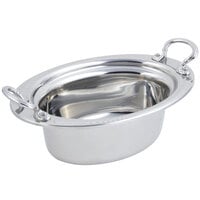 Bon Chef 5403HRSS 13" x 9" x 5" Stainless Steel 3.75 Qt Full Size Oval Laurel Design Food Pan with Round Stainless Steel Handles