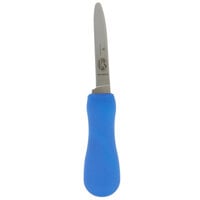 Victorinox 7.6399.7 3 1/4" Stainless Steel Narrow Blade Clam Knife with Blue Slip-Resistant Handle