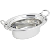 Bon Chef 5203HRSS 13 inch x 9 inch x 5 inch Stainless Steel 3.75 Qt. Full Size Oval Plain Design Food Pan with Round Stainless Steel Handles
