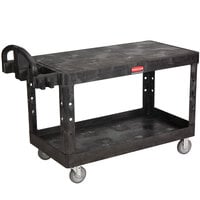 Rubbermaid FG454500BLA Black Large Flat Two Flat Shelf Utility Cart with Ergonomic Handle