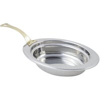 Bon Chef 5404HL 13" x 9" x 3" Stainless Steel 2 Qt. Full Size Oval Laurel Design Food Pan with Long Brass Handle