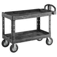 Rubbermaid FG454610BLA Black Large Lipped Heavy Duty Two Shelf Utility Cart with Ergonomic Handle and 8" Pneumatic Casters
