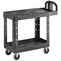 Rubbermaid FG450500BLA Black Small Flat Two Shelf Utility Cart with Ergonomic Handle