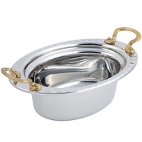 Bon Chef 5603HR 13" x 9" x 5" Stainless Steel 3.75 Qt. Full Size Oval Arches Design Food Pan with Round Brass Handles