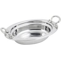 Bon Chef 5204HRSS 13 inch x 9 inch x 3 inch Stainless Steel 2 Qt. Full Size Oval Plain Design Food Pan with Round Stainless Steel Handles