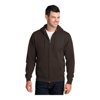 Port & Company PC78ZH Customizable Dark Chocolate Brown Core Fleece Full-Zip Hoodie Sweatshirt - Cotton / Poly Blend - 2X
