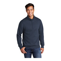 Port & Company PC78Q Unisex Customizable Navy Core Fleece Quarter-Zip Pullover Sweatshirt - Cotton / Poly Blend - Small