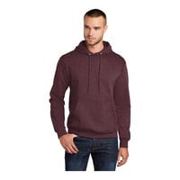 Port & Company PC78H Unisex Customizable Heather Athletic Maroon Core Fleece Pullover Hoodie Sweatshirt - Cotton / Poly Blend - Large