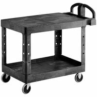 Rubbermaid FG452500BLA Black Medium Flat Two Shelf Utility Cart with Ergonomic Handle