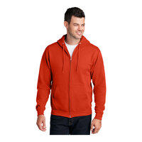 Port & Company PC78ZH Customizable Orange Core Fleece Full-Zip Hoodie Sweatshirt - Cotton / Poly Blend - Large