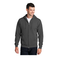 Port & Company PC78ZH Customizable Charcoal Core Fleece Full-Zip Hoodie Sweatshirt - Cotton / Poly Blend - 3X