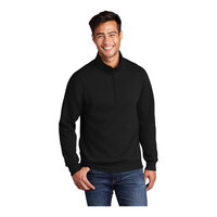 Port & Company PC78Q Unisex Customizable Jet Black Core Fleece Quarter-Zip Pullover Sweatshirt - Cotton / Poly Blend - Small