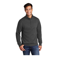 Port & Company PC78Q Unisex Customizable Dark Heather Gray Core Fleece Quarter-Zip Pullover Sweatshirt - Cotton / Poly Blend - Medium