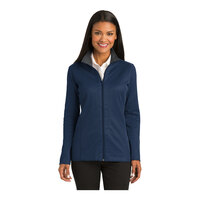 Port Authority L805 Women's Customizable Regatta Blue / Iron Gray Vertical Texture Full-Zip Jacket - Poly / Cotton Blend - 4X