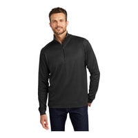 Port Authority K805 Unisex Customizable Black / Iron Gray Vertical Texture Quarter-Zip Pullover Sweater - Poly / Cotton Blend - Small