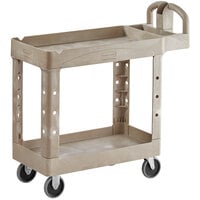 Rubbermaid FG450088BEIG Beige Small Lipped Two Shelf Utility Cart with Ergonomic Handle
