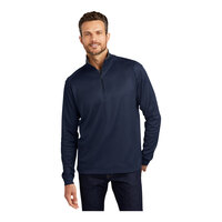 Port Authority K805 Unisex Customizable True Navy / Iron Gray Vertical Texture Quarter-Zip Pullover Sweater - Poly / Cotton Blend - Small