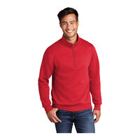 Port & Company PC78Q Unisex Customizable Red Core Fleece Quarter-Zip Pullover Sweatshirt - Cotton / Poly Blend - 4X