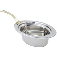 Bon Chef 5403HL 13" x 9" x 5" Stainless Steel 3.75 Qt. Full Size Oval Laurel Design Food Pan with Brass Long Handle