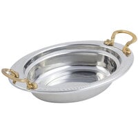 Bon Chef 5404HR 13" x 9" x 3" Stainless Steel 2 Qt. Full Size Laurel Design Food Pan with Round Brass Handles