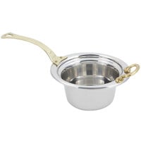 Bon Chef 250HL 10 inch x 9 inch x 5 inch Stainless Steel 2 Qt. Plain Design Casserole Food Pan with Long Brass Handle