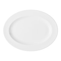 Libbey Slenda 13 1/2" x 10 3/8" Oval Royal Rideau White Wide Rim Porcelain Platter - Sample