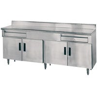 Advance Tabco HDRC-306 30" x 72" 14 Gauge Enclosed Base Stainless Steel Work Table with 2 Drawers, 4 Hinged Doors and 5" Backsplash