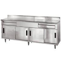 Advance Tabco SDRC-306 30" x 72" 14 Gauge Enclosed Base Stainless Steel Work Table with 2 Drawers, 4 Sliding Doors and 5" Backsplash