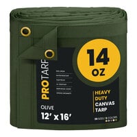 ProTarp 12' x 16' Olive Heavy-Duty 14 oz. Poly Canvas Tarp with Reinforced Edges PT-303-12X16